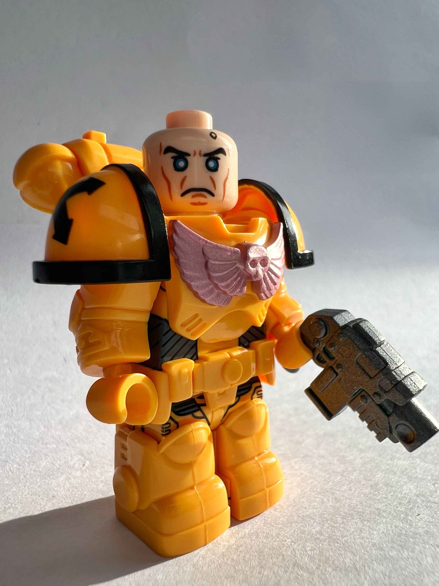 Custom Imperial Fists Minifigure with Power Armor, Bolt Pistol & Chainsword