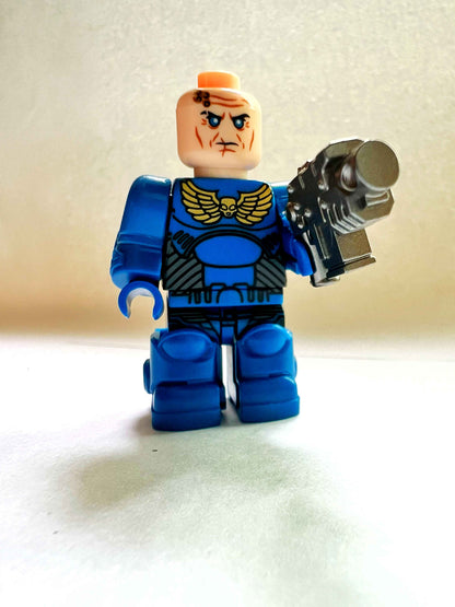 Custom Ultramarines Minifigure with Power Armor, Bolt Pistol & Bolt Rifle