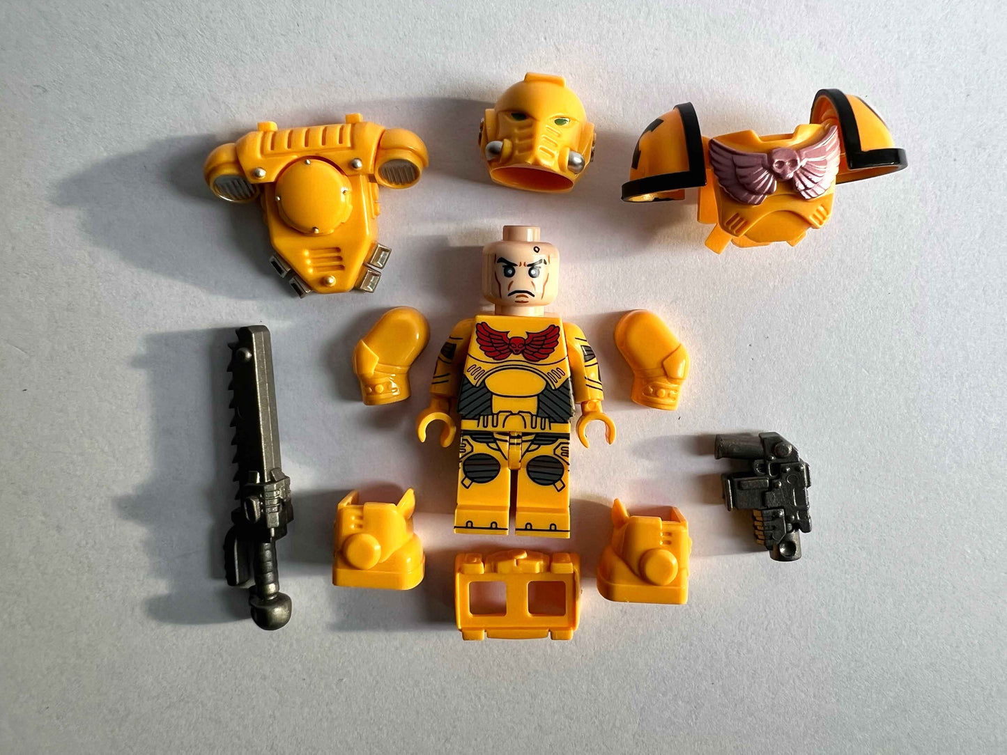 Custom Imperial Fists Minifigure with Power Armor, Bolt Pistol & Chainsword