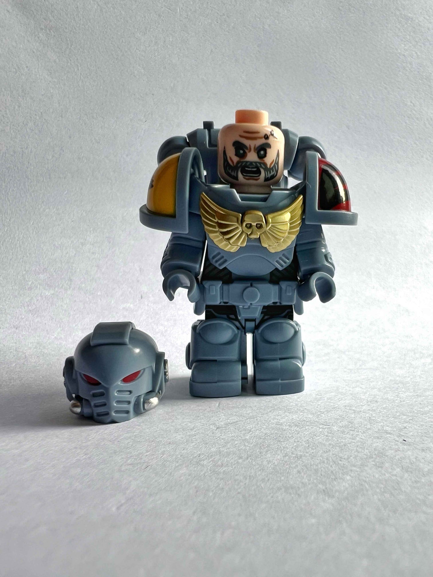 Custom Space Wolves Minifigure with Power Armor, Twin Bolt Rifles