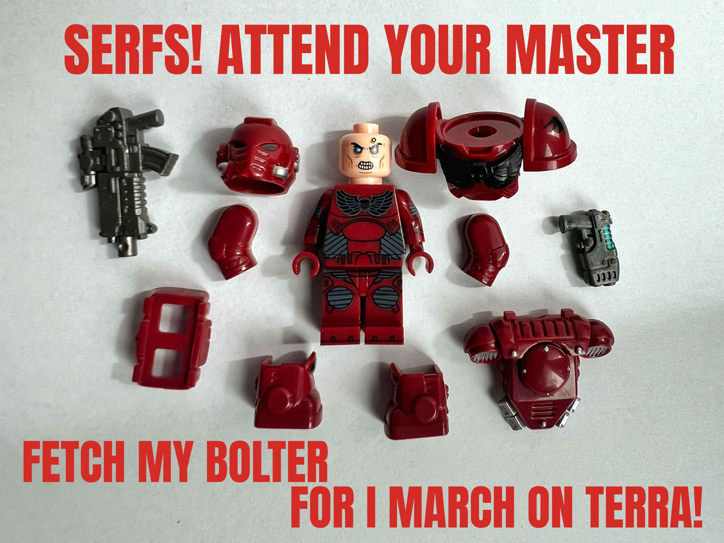 Custom Blood Angels Minifigure with Power Armor, Plasma Pistol & Boltgun