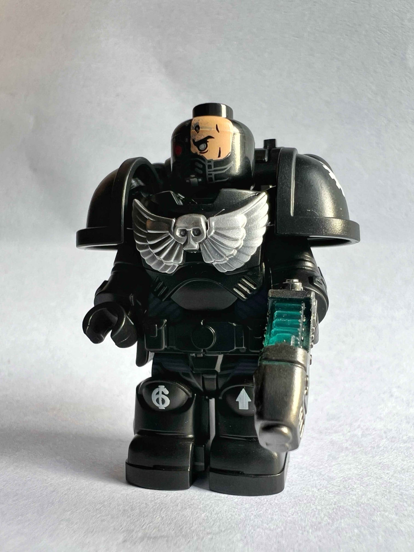 Custom Iron Hands Minifigure with Power Armor, Plasma Pistol & Bolt Rifle