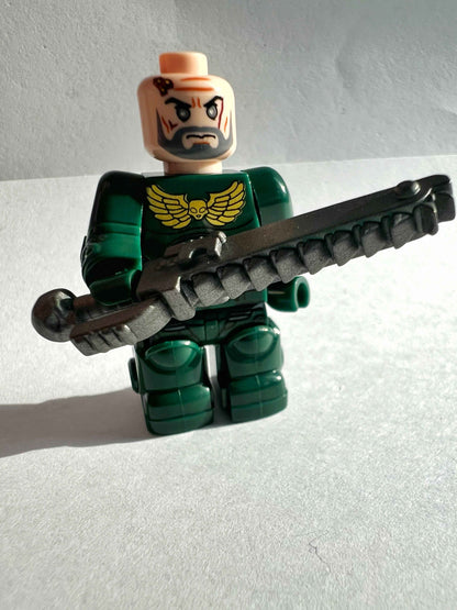 Custom Dark Angels Minifigure with Power Armor, Plasma Rifle, and Chainsword