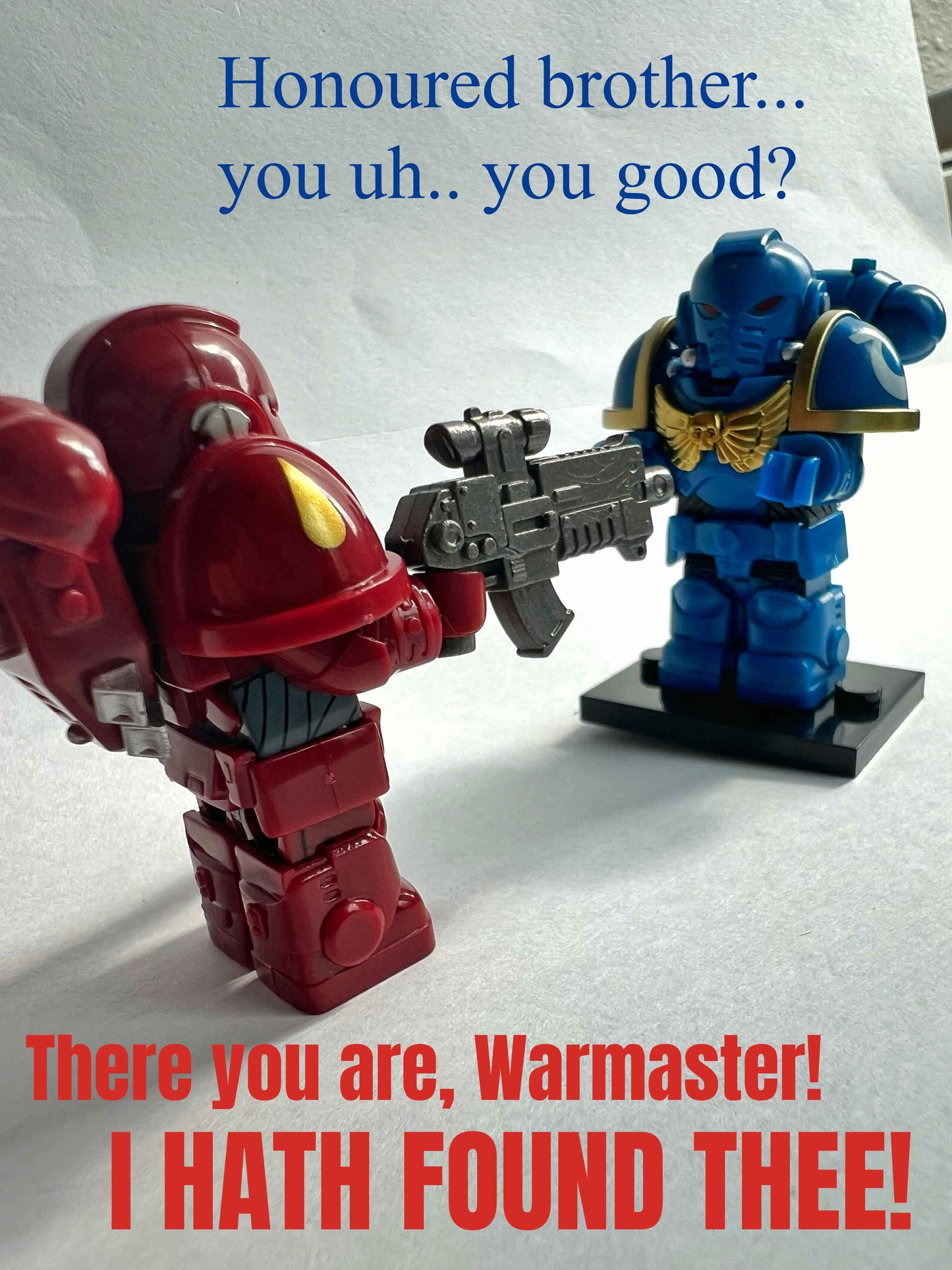 Custom Blood Angels Minifigure with Power Armor, Plasma Pistol & Boltgun