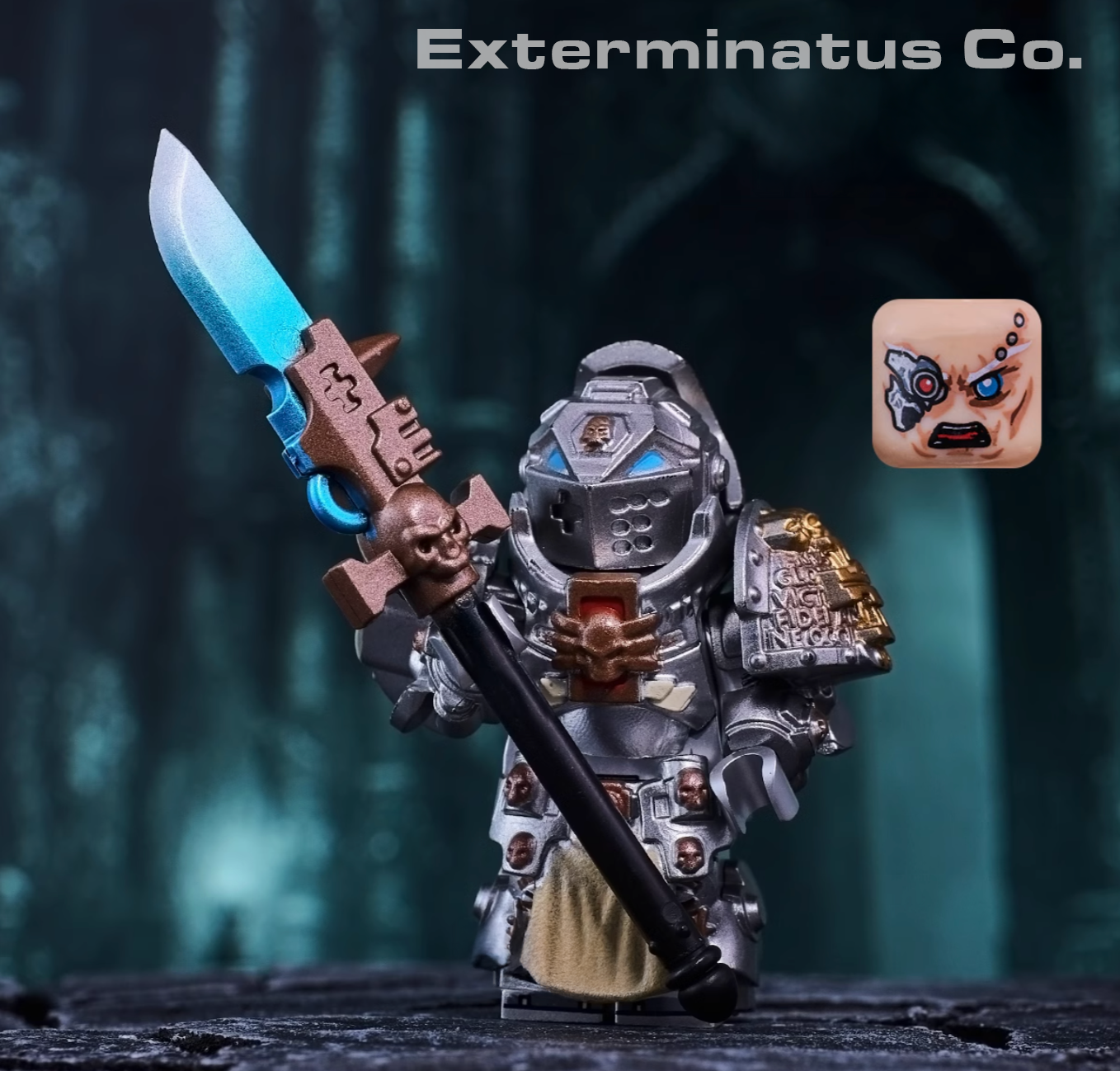 Custom Grey Knight Terminator Minifigure with Power Armor and Nemesis Force Halberd