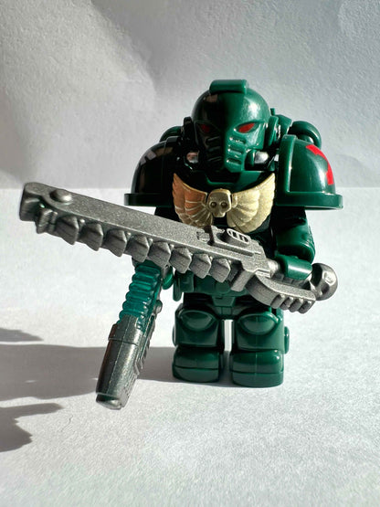 Custom Dark Angels Minifigure with Power Armor, Plasma Rifle, and Chainsword