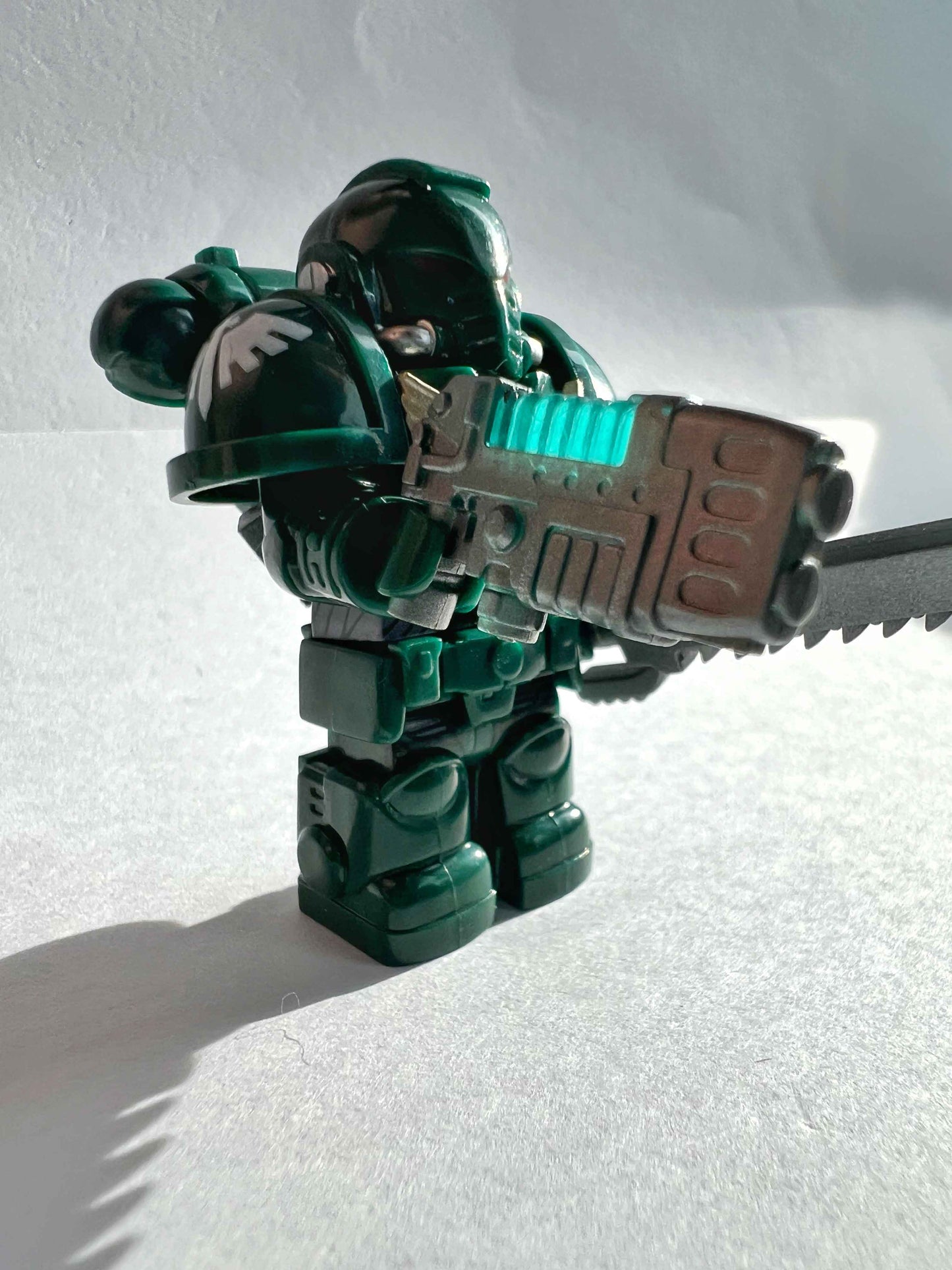 Custom Dark Angels Minifigure with Power Armor, Plasma Rifle, and Chainsword